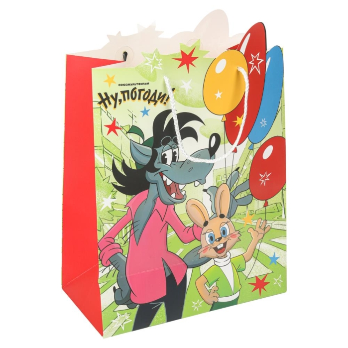 Пакет подарочный креативный "Ну-погоди!" L с вырубкой Пакет подарочный креативный "Ну-погоди!" L с вырубкой