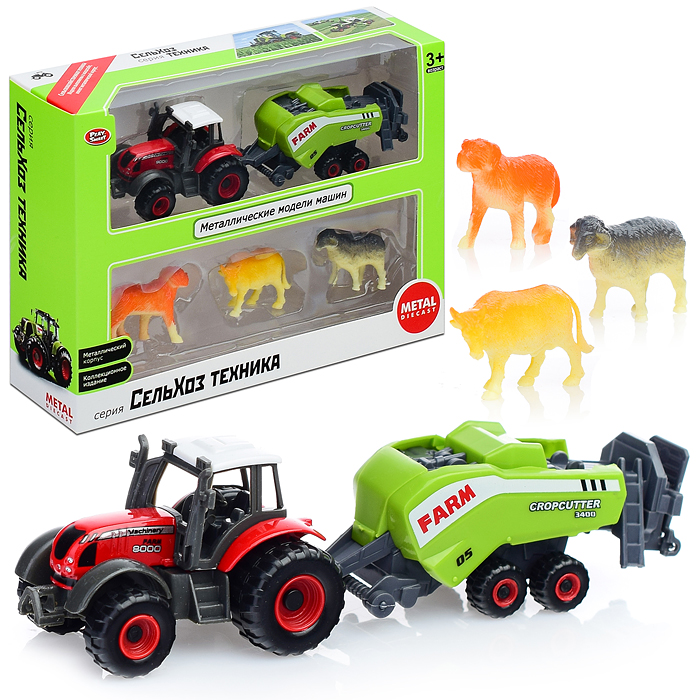 Машина 6665 "Спецтехника" с прицепом и животными, в коробке