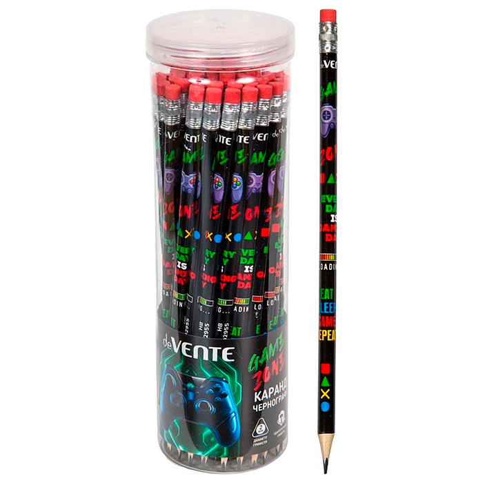 Карандаш чернографитный "Gamer" HB, диаметр грифеля 2 мм, трёхгранный, с ластиком