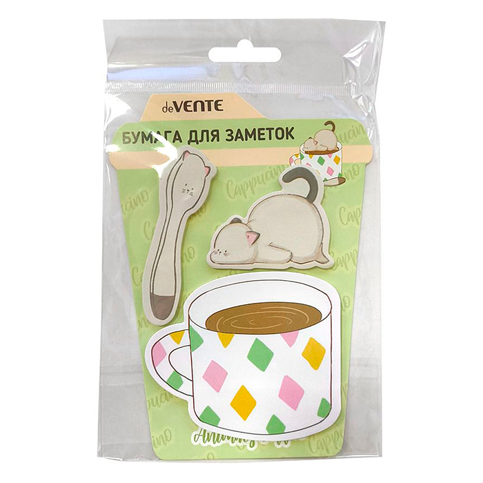 Набор клейкой бумаги для заметок "deVENTE. Animals Coffee. Cat" 80x68 мм, 72x23 мм и 54x35 мм, 3x20 