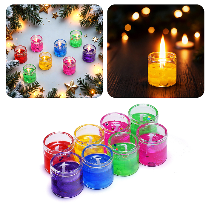 Набор свечей гелевых 00-7030 (8шт х 2,7*2,7см) в стаканчике, с блёстками