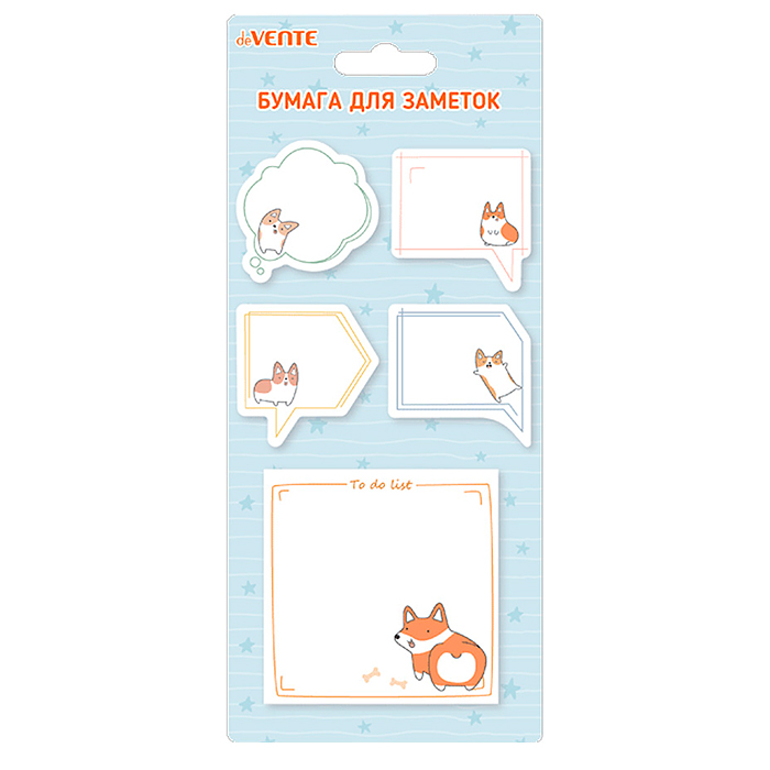 Набор клейкой бумаги для заметок "Funny Corgi" 45x45 мм и 80x80 мм, 