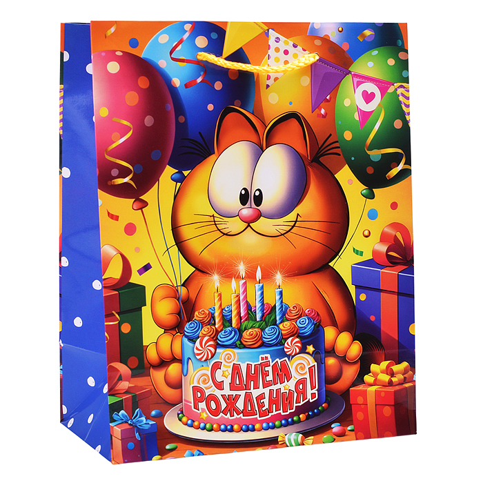 Пакет подарочный глянцевый  "Рыжий Кот" M