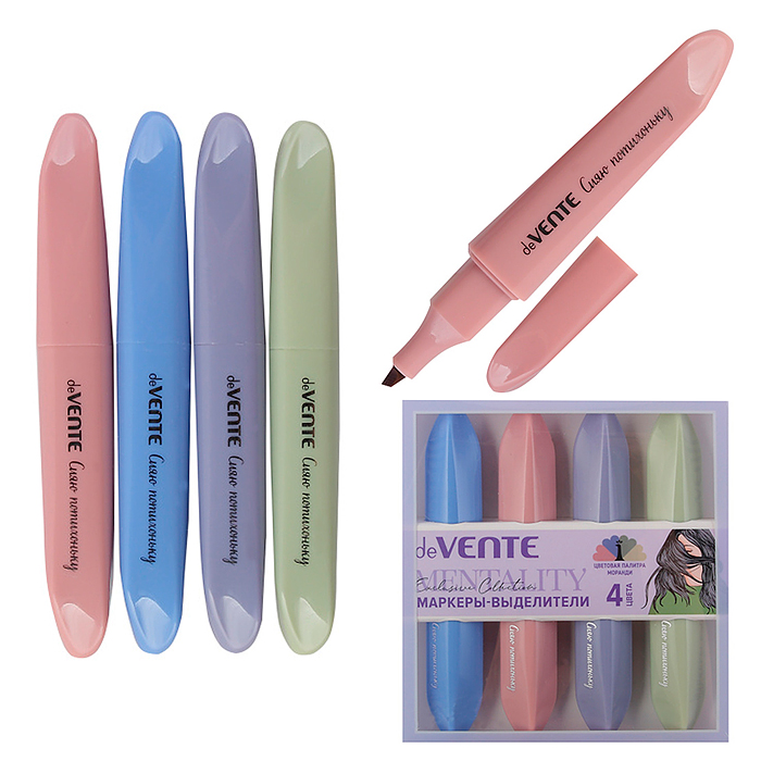 Набор маркеров-выделителей "Mentality" (04 цв. -розовый, голубой, сиреневый, салатовый)