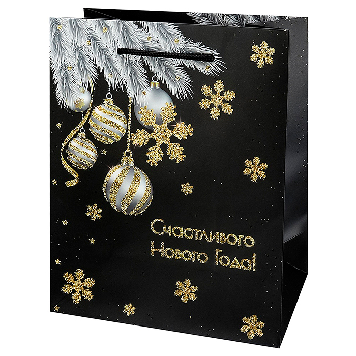 Пакет подарочный 18х23х10 см (M) "Новогодние ветки" Пакет подарочный 18х23х10 см (M) "Новогодние ветки"