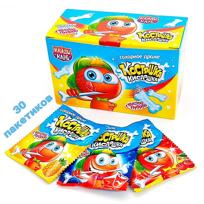 Сахарное драже "Костяшка кисляшка" ассорти 6гр*30шт