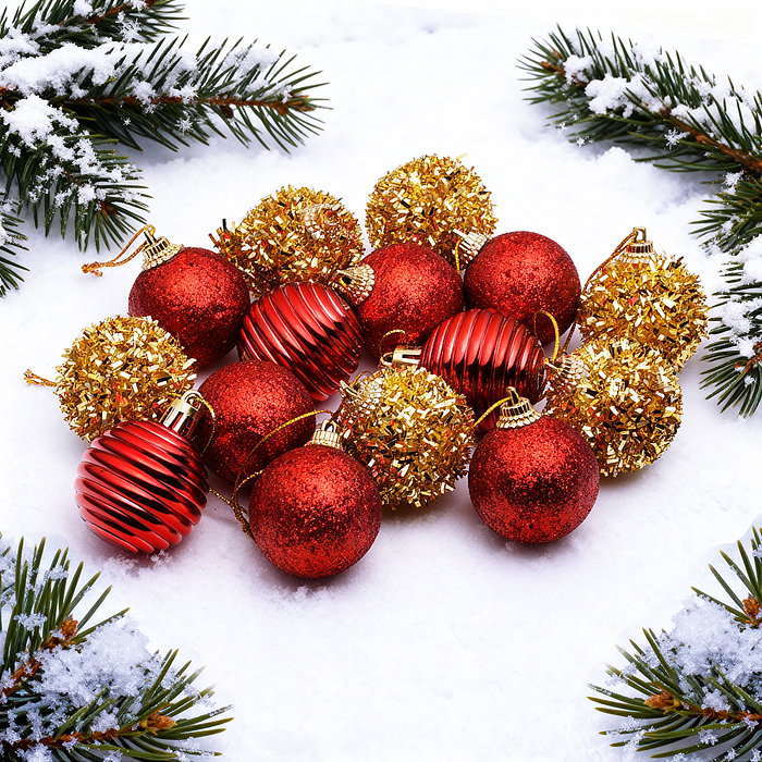 Набор новогодних украшений S2528 "Сказочный праздник" (15шт х 4см)