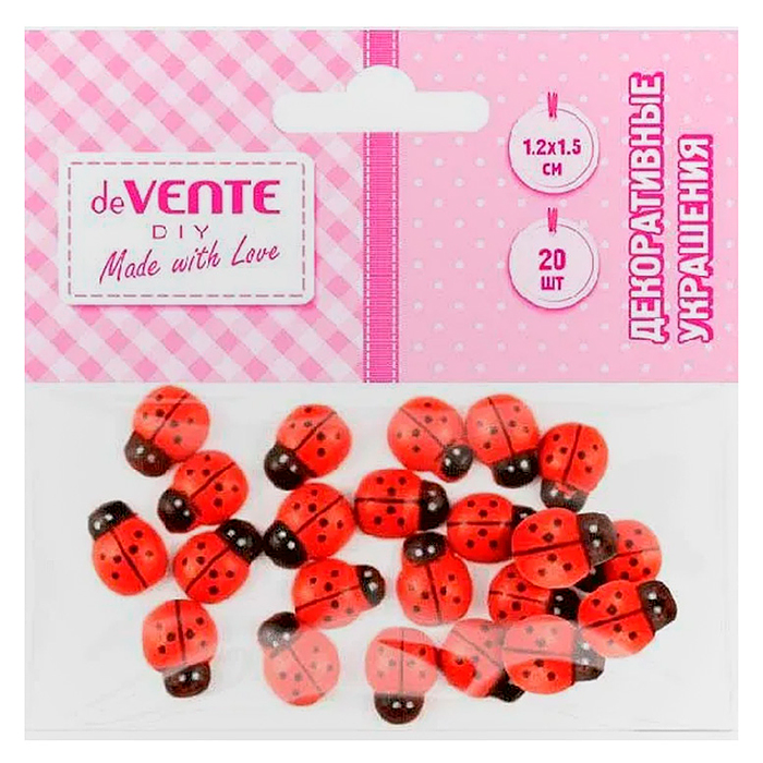 Декоративные украшения "Божьи коровки" деревянные, самоклеящиеся, размер 12x15 мм, 20 шт, красный