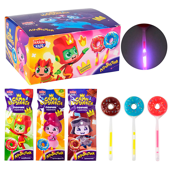Карамель на неоновой палочке "Лучистик Пончик" ассорти (Семь Королевств) 10гр*30шт