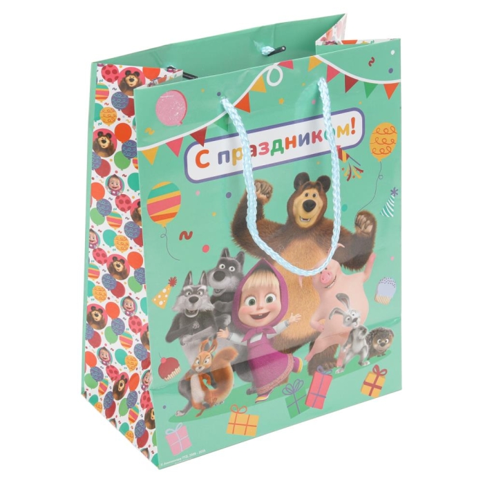 Пакет подарочный глянцевый "Маша и Медведь" M