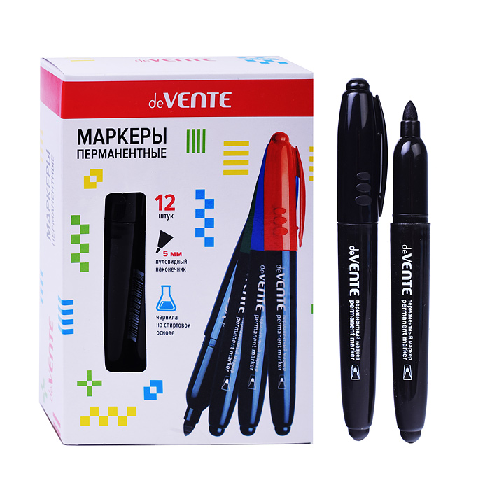 Маркер перманентный круглый корпус, с клипом, пулевидный наконечник, 5 мм, черный