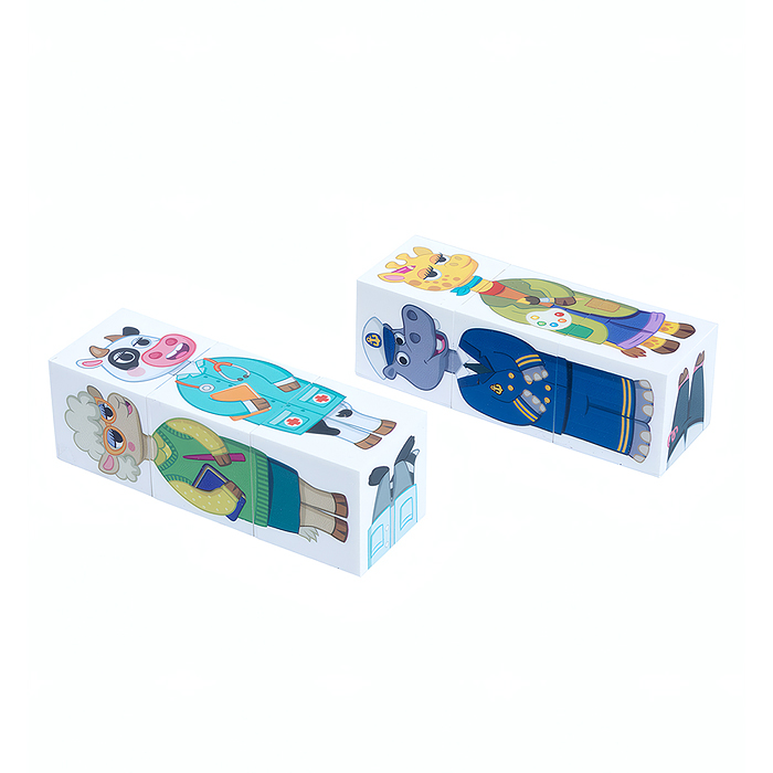 Кубики пластмассовые Умные кубики "Зверофессии" 6 шт (12 персонажей ) 