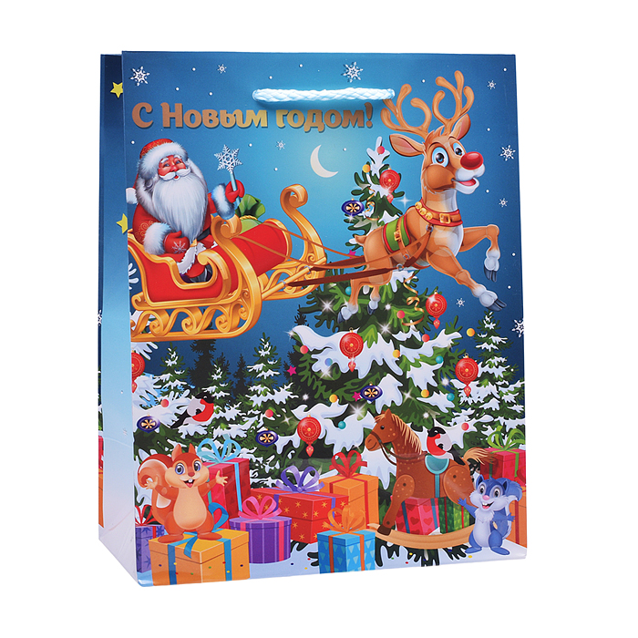 Пакет подарочный глянцевый "Новый год" размер М