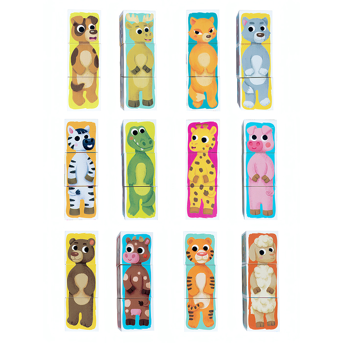 Кубики пластмассовые Умные кубики "Зверопутаница" 6 шт (12 персонажей) Baby Toys
