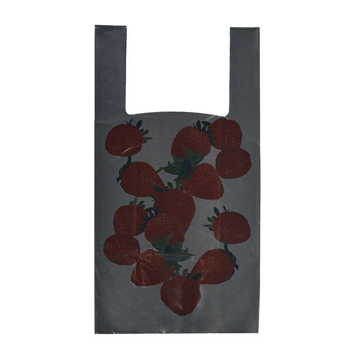 Пакет ПЭ типа "майка" 28+14х55см (37) ПВД (Клубника крупная) 