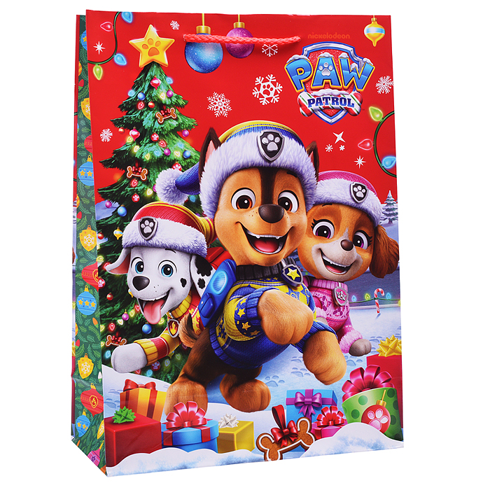 Пакет подарочный глянцевый "Щенки" ML новогодние