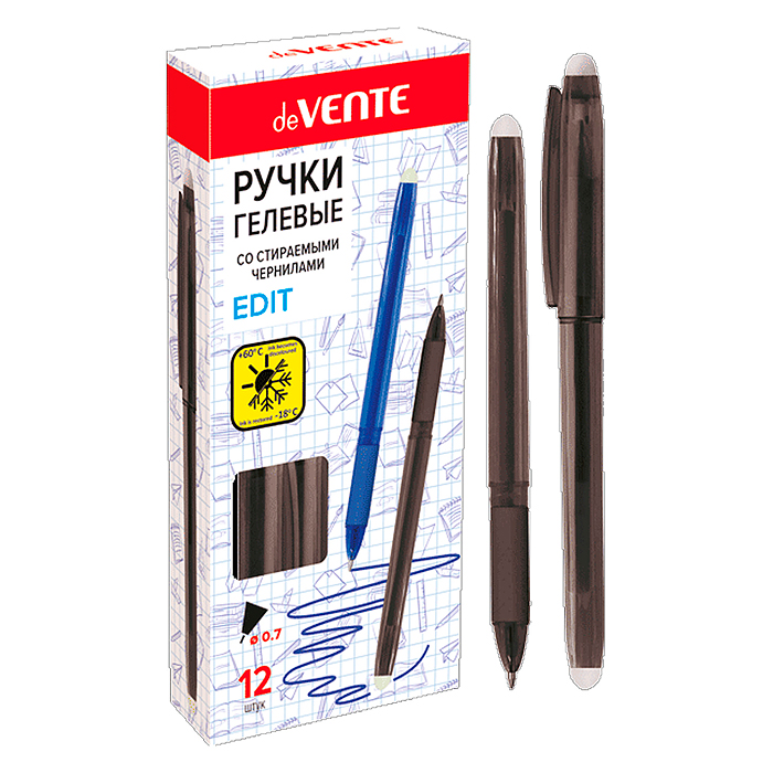 Ручка гелевая стираемая "Edit" d=0,7 мм, полупрозрачный черный корпус