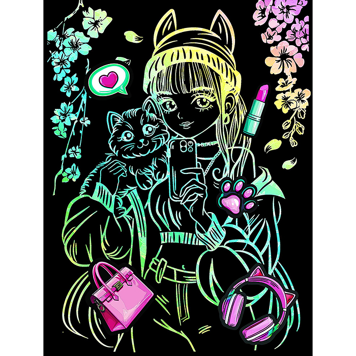 Гравюра 18*24 "Селфи с котом" (голография)