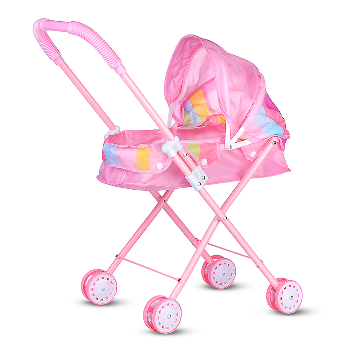Коляска для кукол 8816-F (металлическая, складная, прогулочная с капюшоном, цвет розовый) в пакете