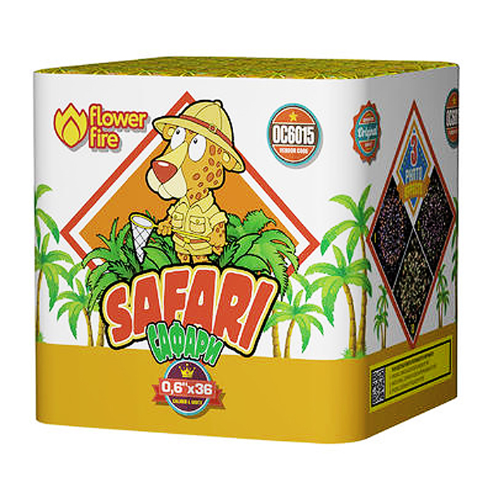 Фото к товару Батарея салютов "Сафари" (0,6" х 36 залп.) Батарея салютов "Сафари" (0,6" х 36 залп.)