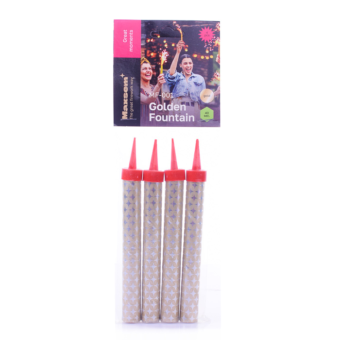 Свеча Фонтан для торта поток золотых искр, 12-14,5 см, (40 сек,) 4 шт.