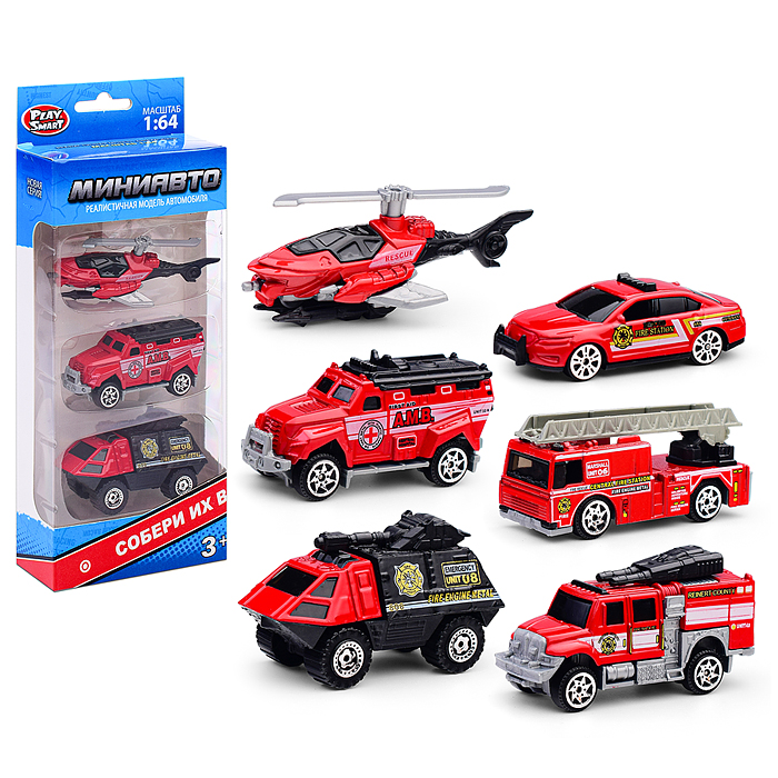 Набор техники 6389-4 "Мини Авто" пожарные спасатели, в коробке
