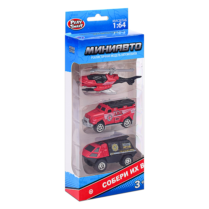 Фото к товару Набор техники 6389-4 "Мини Авто" пожарные спасатели, в коробке Набор техники 6389-4 "Мини Авто" пожарные спасатели, в коробке
