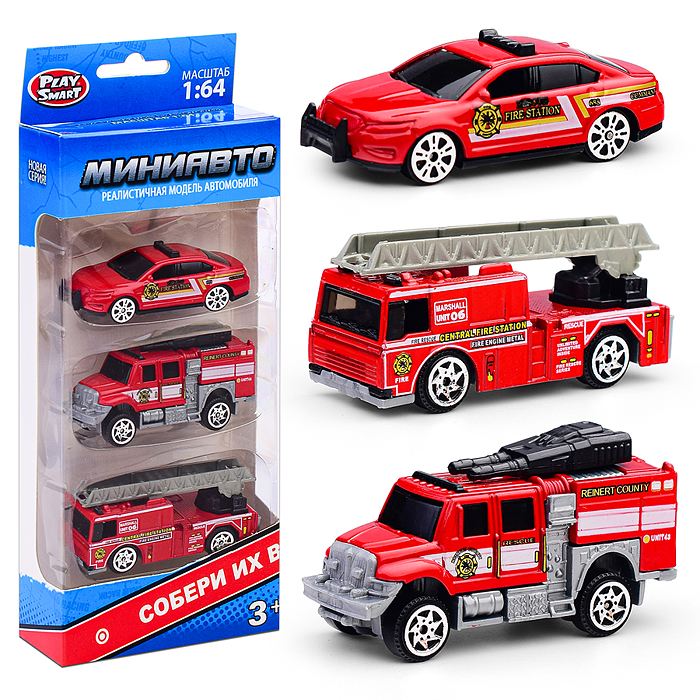 Фото к товару Набор техники 6389-4 "Мини Авто" пожарные спасатели, в коробке Набор техники 6389-4 "Мини Авто" пожарные спасатели, в коробке