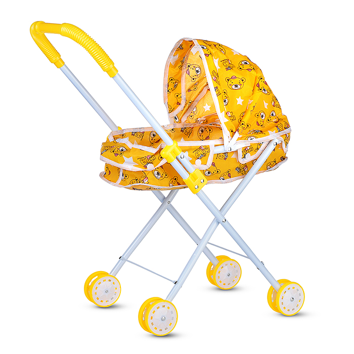 Коляска для кукол 8816-A (металлическая, складная, прогулочная с капюшоном, цвет желтый) в пакете
