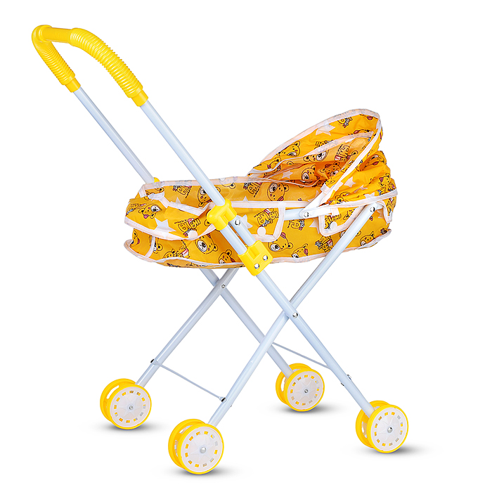 Коляска для кукол 8816-A (металлическая, складная, прогулочная с капюшоном, цвет желтый) в пакете