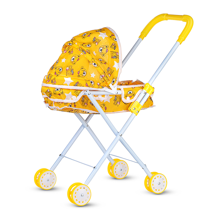 Коляска для кукол 8816-A (металлическая, складная, прогулочная с капюшоном, цвет желтый) в пакете