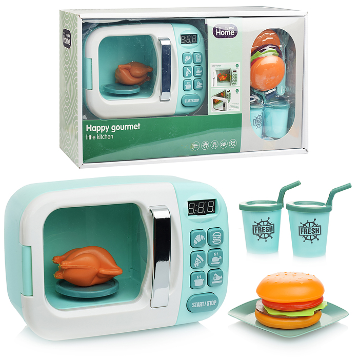 Бытовая техника A1005-4 Микроволновка с кухонными приборами и набором продуктов, бирюзовый, свет, зв