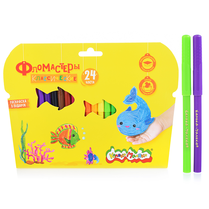 Фломастеры 24 цв. классические, круглый корпус, картонная упаковка Фломастеры 24 цв. классические, круглый корпус, картонная упаковка