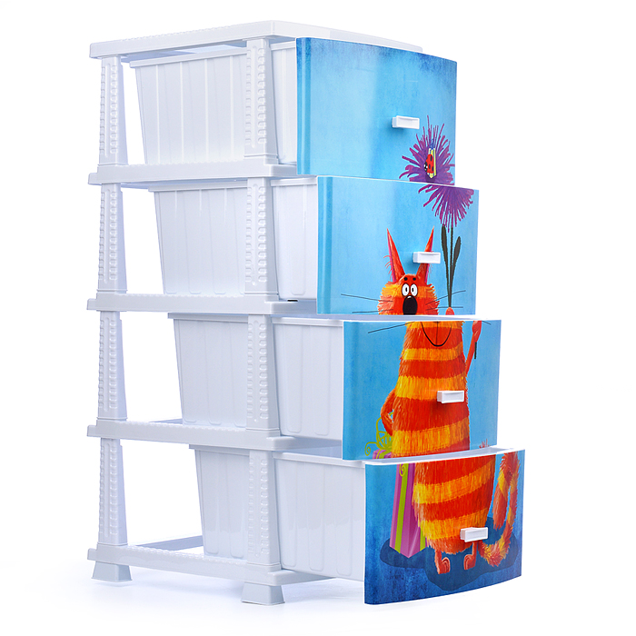 Фото к товару Комод "Декор" "Кот" (монорисунок) 4 секции белый Комод "Декор" "Кот" (монорисунок) 4 секции белый