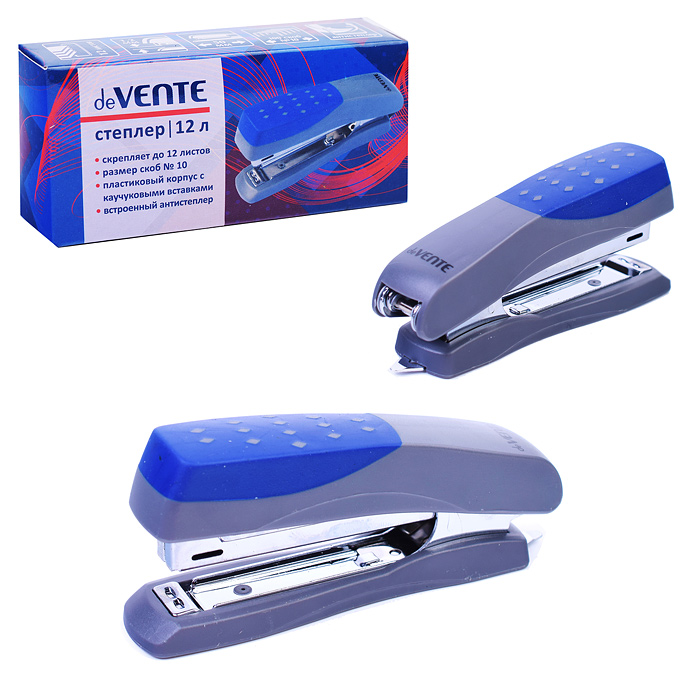 Степлер "Duos" № 10 (мощность 12 листов, глубина скрепления 60 мм) пластиковый с каучуковой