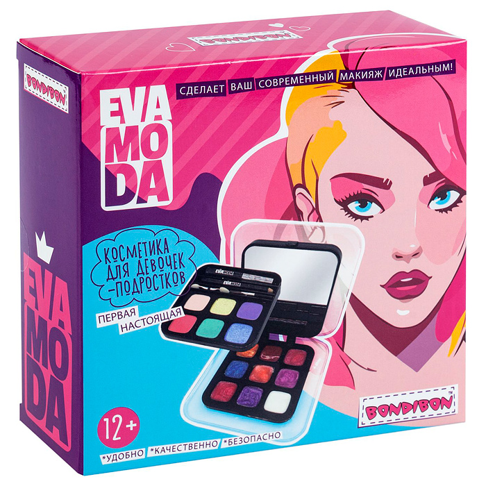 Фото к товару Набор детской декор. косметики Eva Moda, BOX 14х14х4,5 см; тени для век-4шт.(3,84г), блеск Набор детской декор. косметики Eva Moda, BOX 14х14х4,5 см; тени для век-4шт.(3,84г), блеск