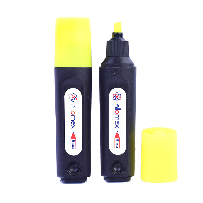 Маркер-выделитель "Attomex" плоский корпус, скошенный наконечник, ширина линии 1-5 мм, желтый, в кар