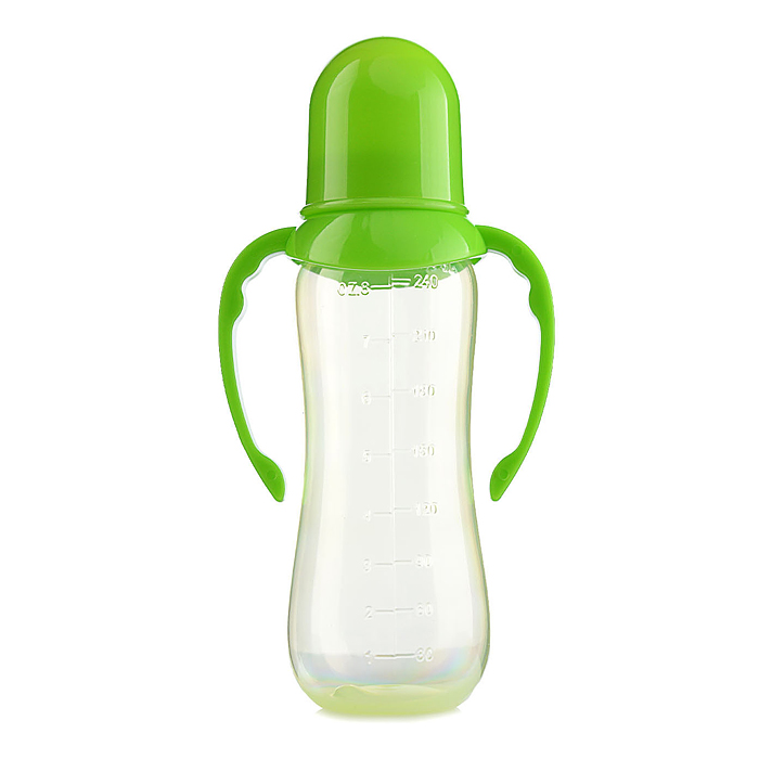 Бутылочка для кормления с соской и ручками, талия 250 мл, в ассорти.