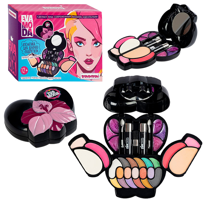 Набор детской декор. косметики Eva Moda, BOX 16,5х12,5х4,5 см; тени для век-17шт.(12,48г), 
