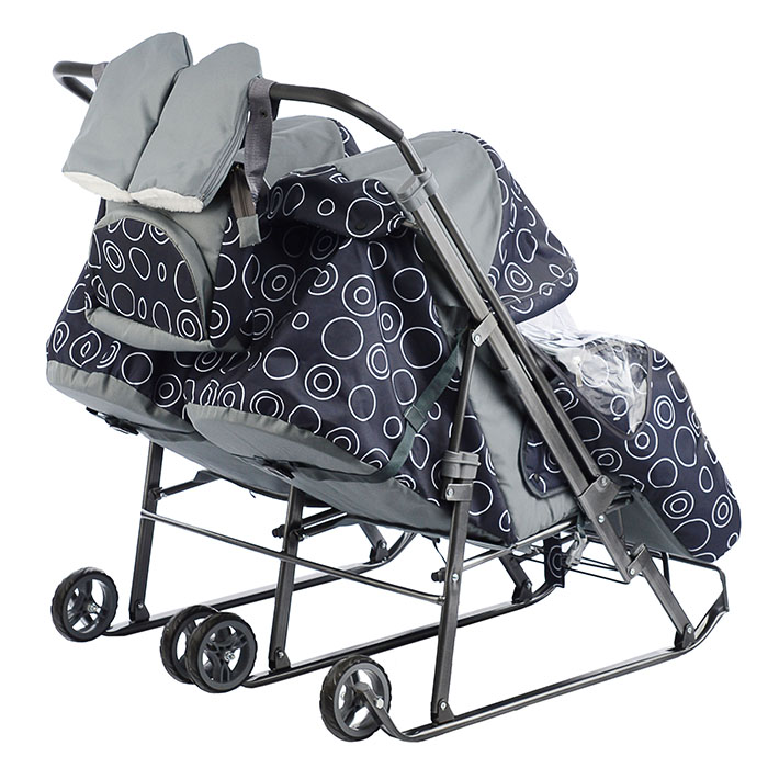 Фото к товару Санки-коляска Близняшки (круги на черном) Санки-коляска Близняшки (круги на черном)