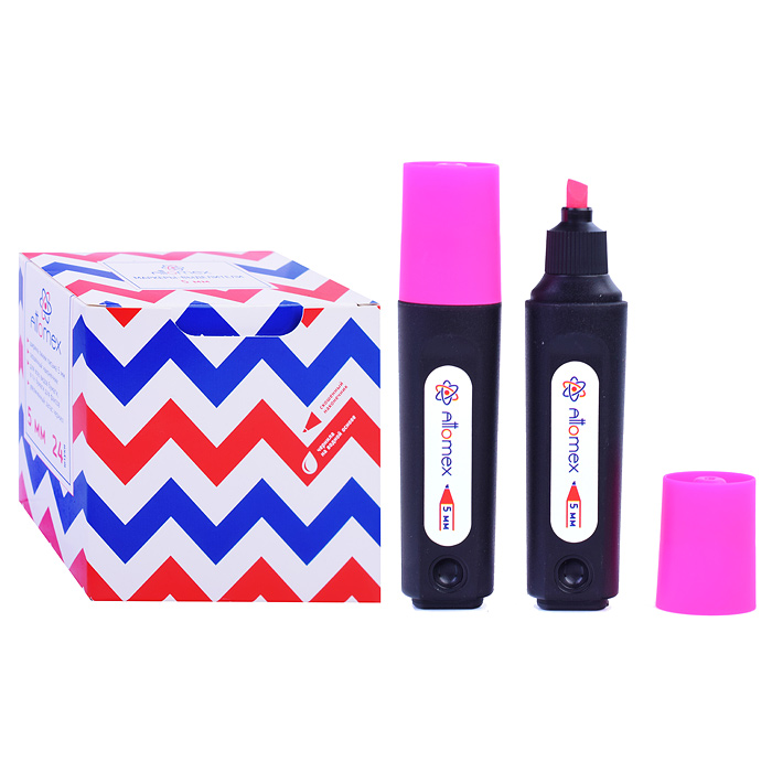 Маркер-выделитель "Attomex" плоский корпус, скошенный наконечник, ширина линии 1-5 мм, розовый, в ка