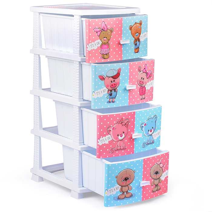 Комод "Декор" "Друзья" (монорисунок) 4 секции белый