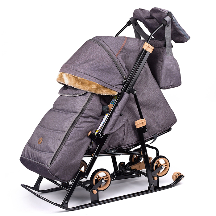 Санки-коляска "Glory" (лён серо-коричневый) Санки-коляска "Glory" (лён серо-коричневый)