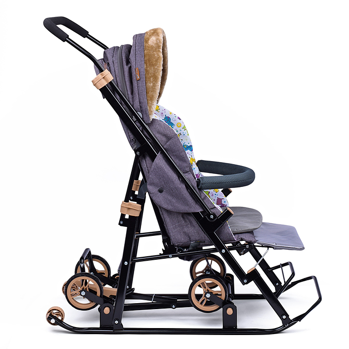 Санки-коляска "Glory" (лён серо-коричневый)