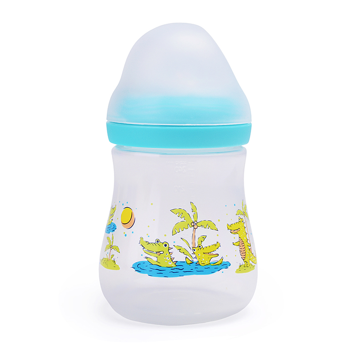 Бутылочка для кормления с  широким горлом и силиконовой соской молочной с антивакуумным клапаном, 25