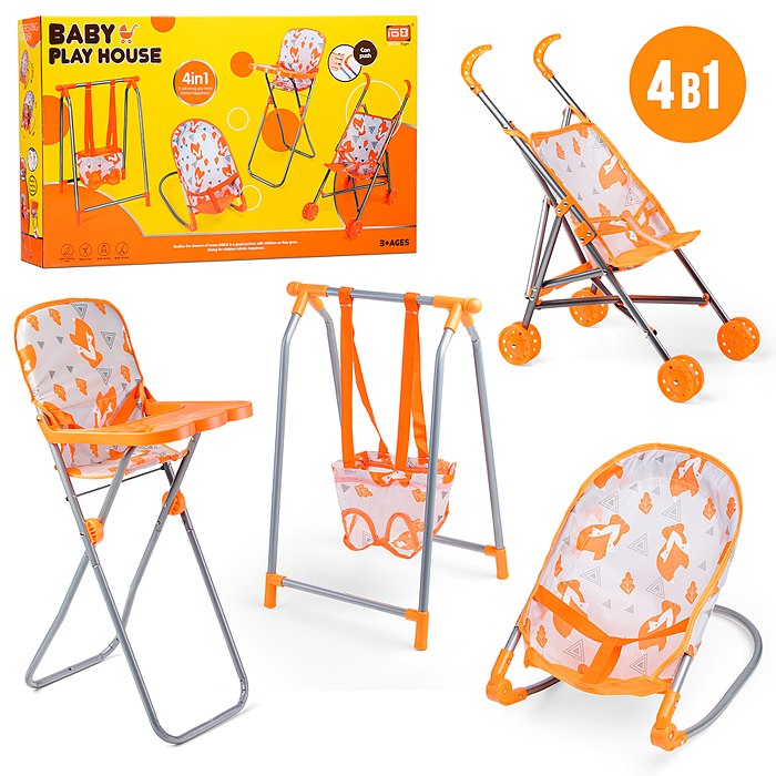 Набор аксессуаров для куклы CS0847 4в1 (качель, стульчик, коляска, кресло) в коробке Набор аксессуаров для куклы CS0847 4в1 (качель, стульчик, коляска, кресло) в коробке