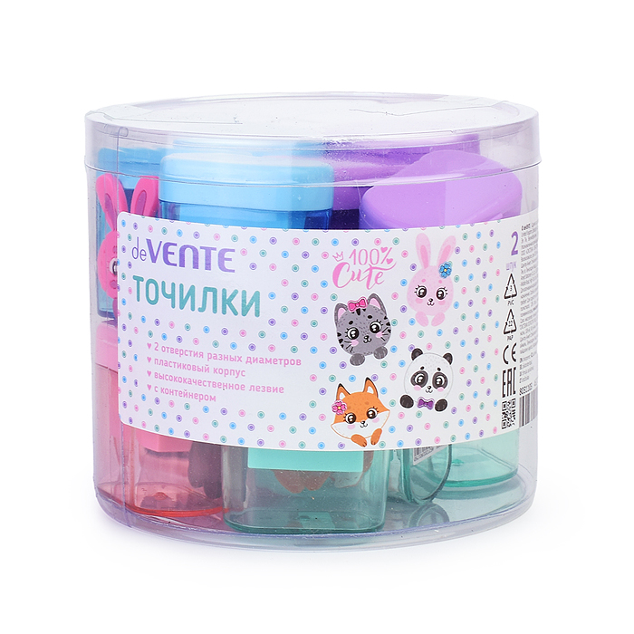 Точилка для карандашей "100% Cute" 2 отверстия разных диаметров, с контейнером, пластмассов