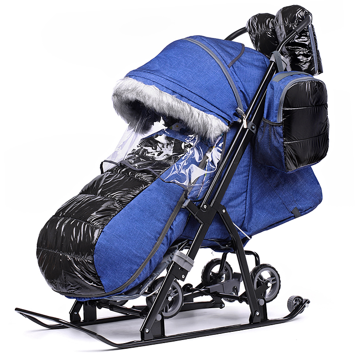 Санки-коляска "NOVA" лён (синий) Санки-коляска "NOVA" лён (синий)