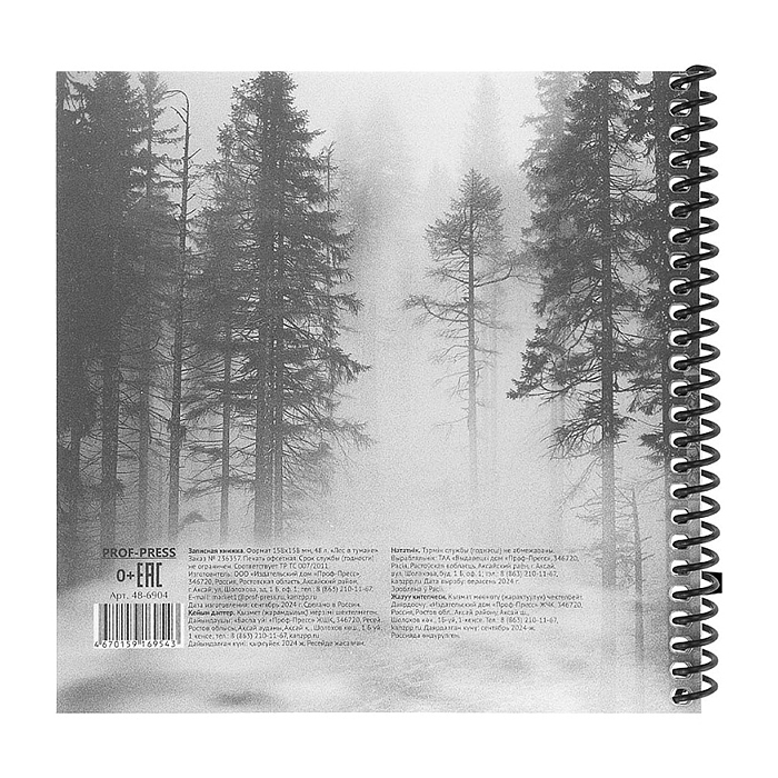 Записная книжка 48л. "Лес в тумане" 158х158см. пластиковая обложка, цв.спираль