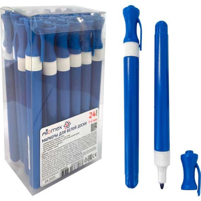 Маркер для белой доски  синий "Ergonomy" круглый корпус, с клипом, тонкий пулевидный наконечник, 2мм